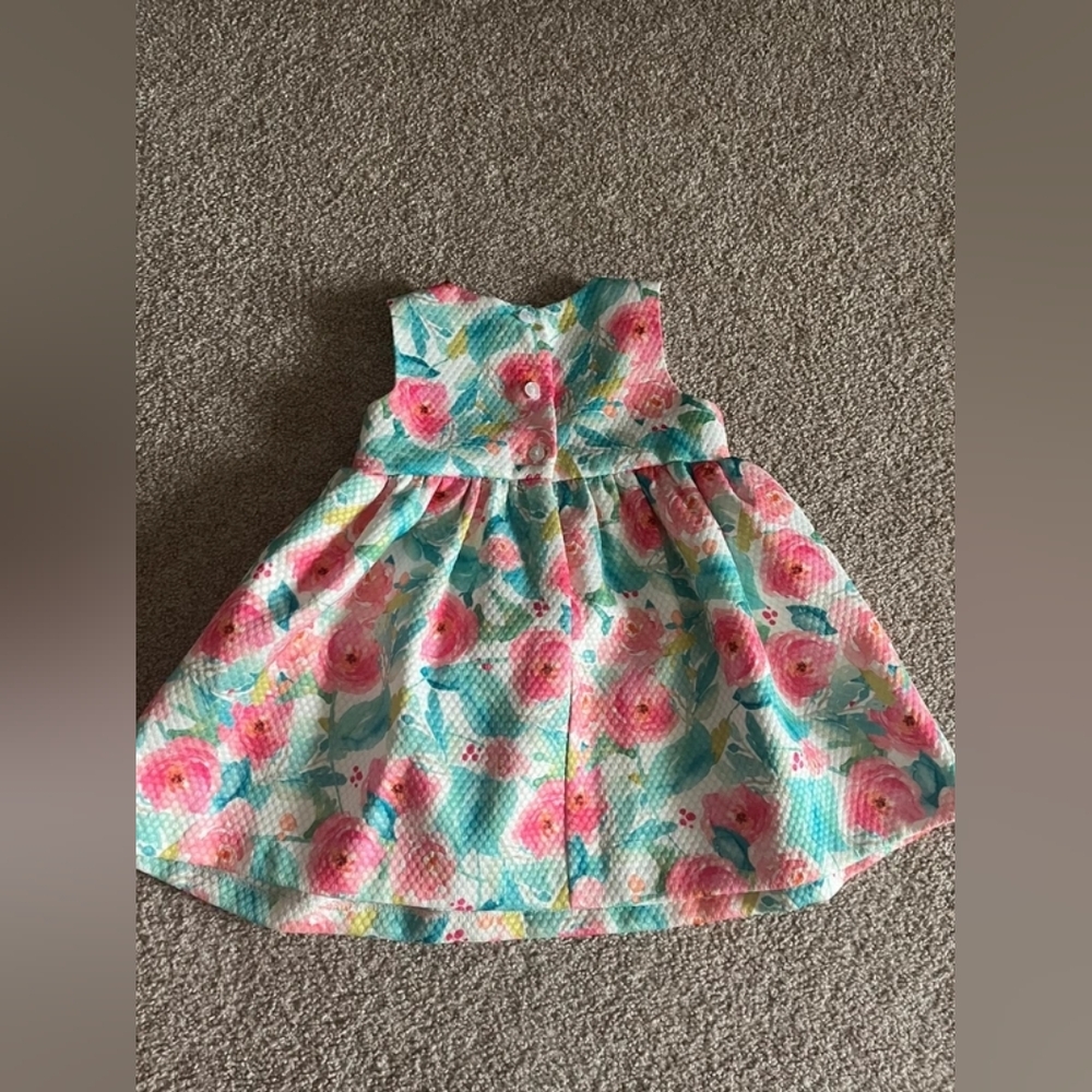 Sleeveless Floral Baby Dress in Aqua and Pink